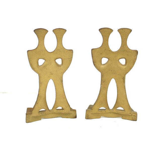 Mid-Century Modernist Design Cast Iron Gold Sculptural Bookends Made in Japan - Picture 5 of 6